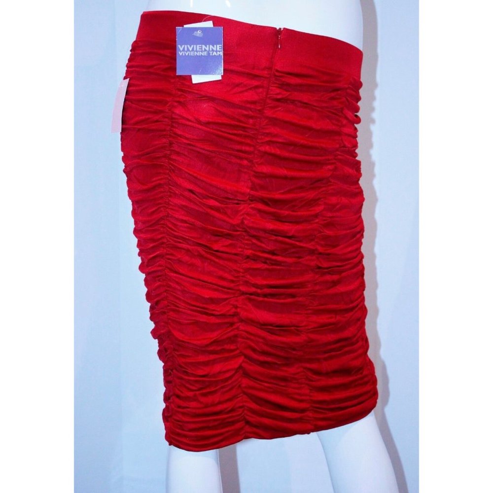VIVIENNE Vivienne Tam Ruched Knee Length Skirt Royal Red ( S )
